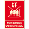 Poster DO NOT USE IN CASE OF FIRE with crossed out logo elevator